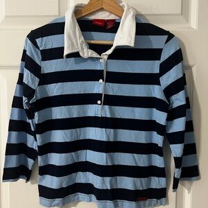 Vintage Mossimo Junior’s Striped Button Down Shirt - Navy and Light Blue
